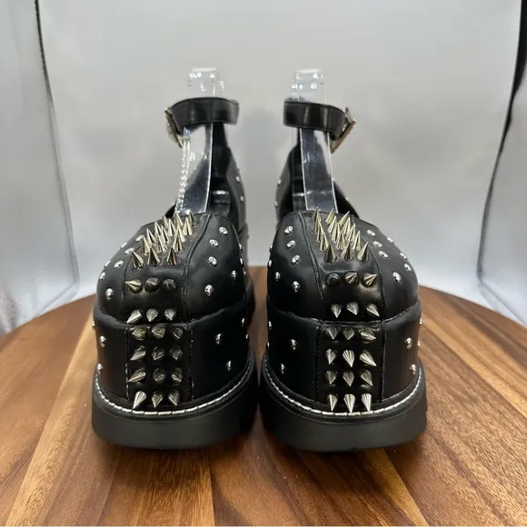 Lamoda Dolls Kill Studded Spiked Platform Heart Shoes Black Goth Punk‎ Women's 7