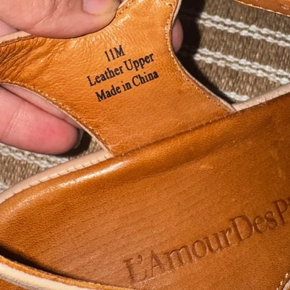 L’Amour Des Pieds CASIMIRO Leather Ankle Strap Tan Wedge Sandals Size 11