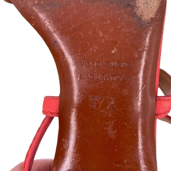 LANVIN 2012 Tan and Rose Pink Leather Ankle Strap Sandals Flats Size 37.5