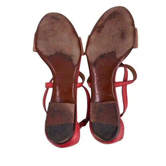 LANVIN 2012 Tan and Rose Pink Leather Ankle Strap Sandals Flats Size 37.5