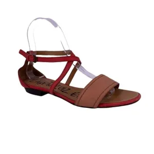LANVIN 2012 Tan and Rose Pink Leather Ankle Strap Sandals Flats Size 37.5