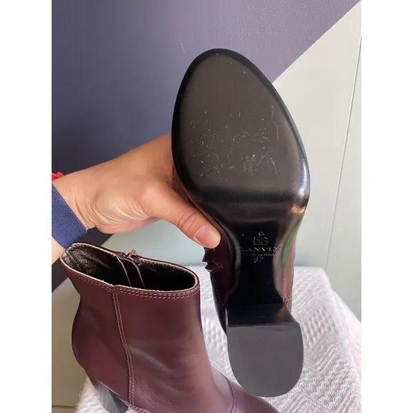 Lanvin NWOB Plum Leather Block Heel Ankle Boots Sz 37