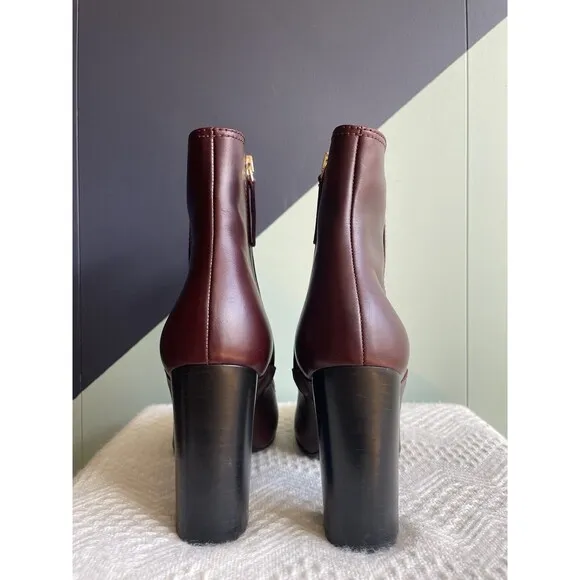 Lanvin NWOB Plum Leather Block Heel Ankle Boots Sz 37