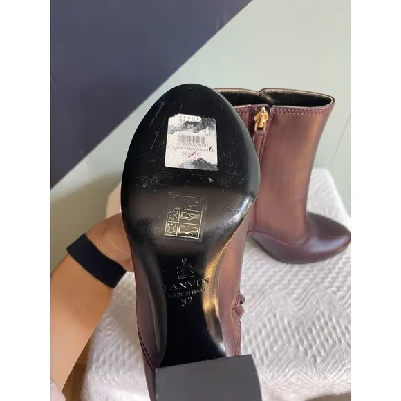 Lanvin NWOB Plum Leather Block Heel Ankle Boots Sz 37