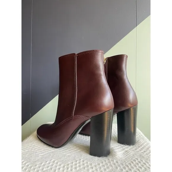Lanvin NWOB Plum Leather Block Heel Ankle Boots Sz 37