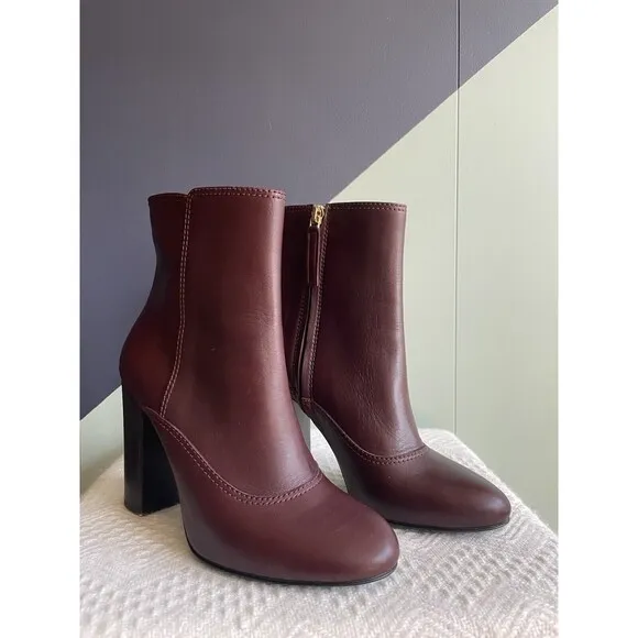 Lanvin NWOB Plum Leather Block Heel Ankle Boots Sz 37