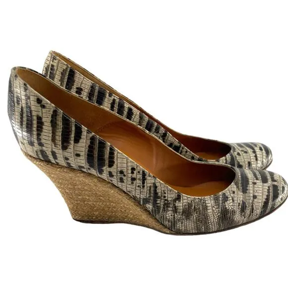 LANVIN Women's Shoes Snake Print Leather Ballerina Espadrille Wedge Heels EU 39