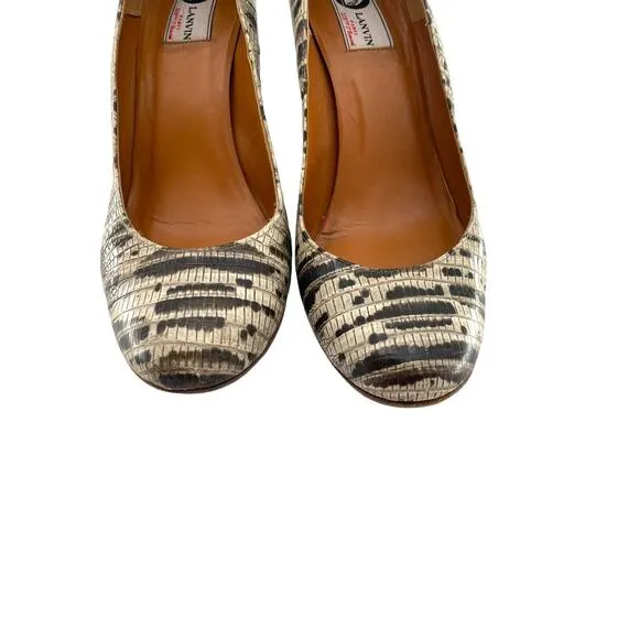 LANVIN Women's Shoes Snake Print Leather Ballerina Espadrille Wedge Heels EU 39