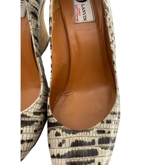LANVIN Women's Shoes Snake Print Leather Ballerina Espadrille Wedge Heels EU 39