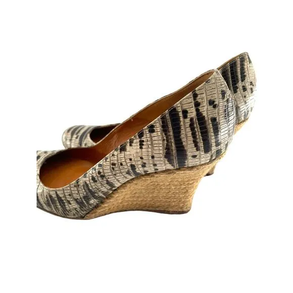 LANVIN Women's Shoes Snake Print Leather Ballerina Espadrille Wedge Heels EU 39