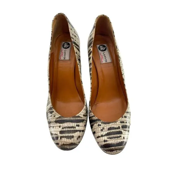 LANVIN Women's Shoes Snake Print Leather Ballerina Espadrille Wedge Heels EU 39