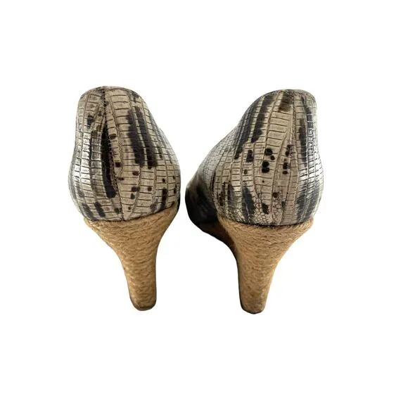 LANVIN Women's Shoes Snake Print Leather Ballerina Espadrille Wedge Heels EU 39