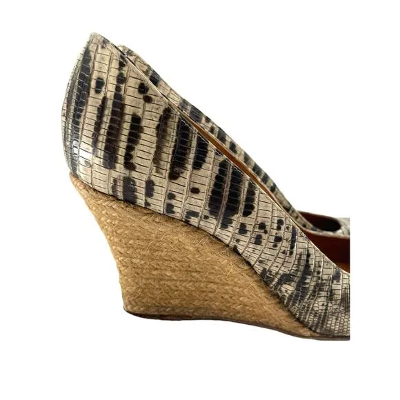 LANVIN Women's Shoes Snake Print Leather Ballerina Espadrille Wedge Heels EU 39