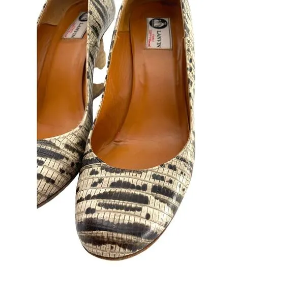 LANVIN Women's Shoes Snake Print Leather Ballerina Espadrille Wedge Heels EU 39