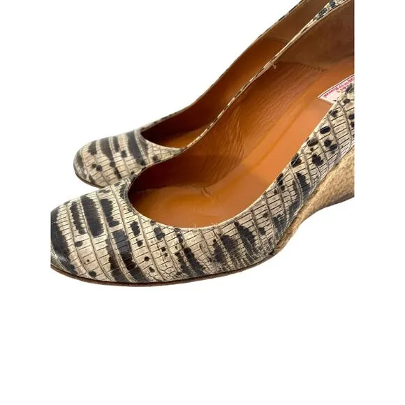 LANVIN Women's Shoes Snake Print Leather Ballerina Espadrille Wedge Heels EU 39