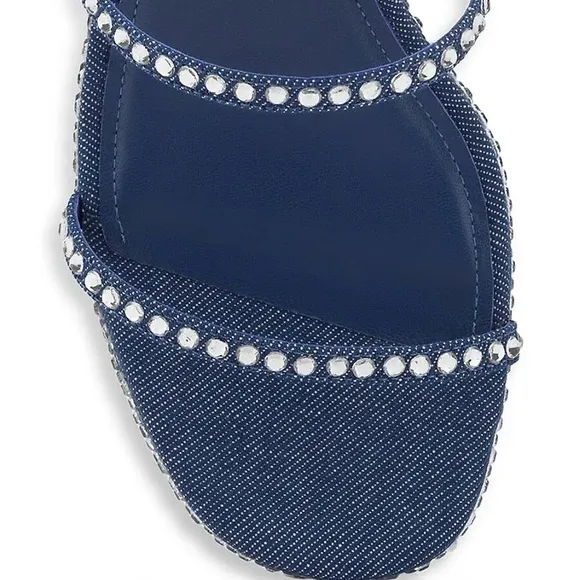 Larroude Blue Crystal Block Heel Sandals