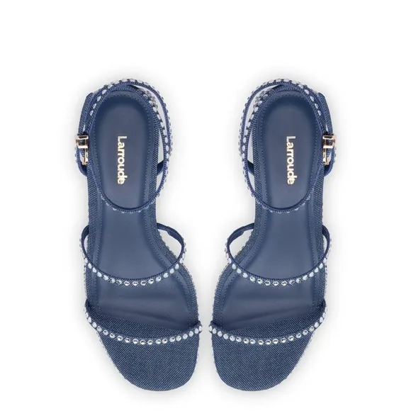 Larroude Blue Crystal Block Heel Sandals
