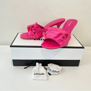Larroude Colette Ruffled High Heel Sandals in Ariana Magenta, Size 7, New in Box