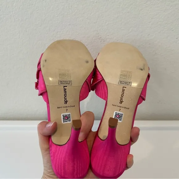 Larroude Colette Ruffled High Heel Sandals in Ariana Magenta, Size 7, New in Box