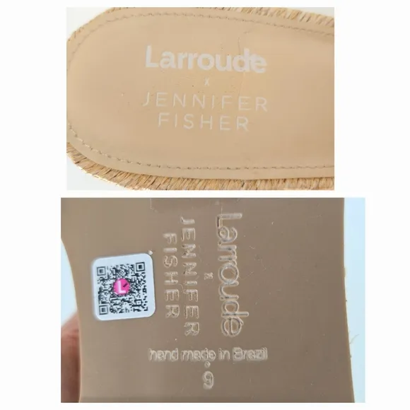 Larroude x Jennifer Fisher Beige Woven Straw Espadrille Wedge Open-Toe Sandals