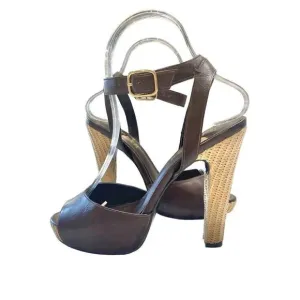 LAUREN Ralph Lauren Brown Ankle Strap High Heel Sandals Women's Size 6