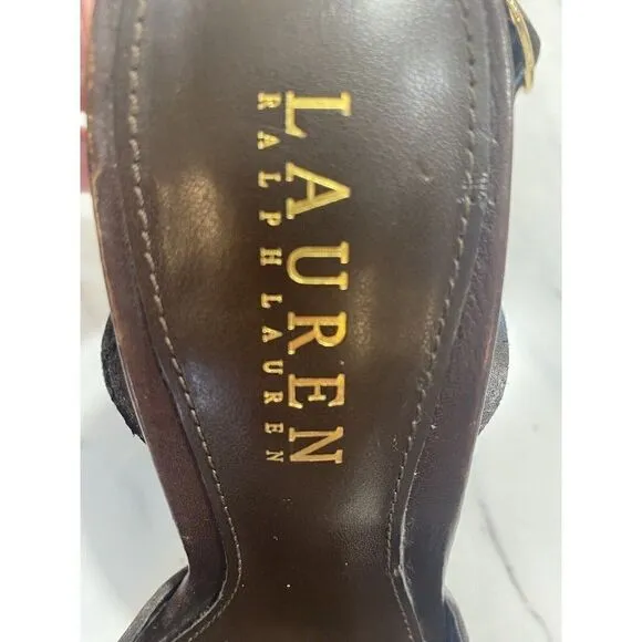 LAUREN Ralph Lauren Brown Ankle Strap High Heel Sandals Women's Size 6