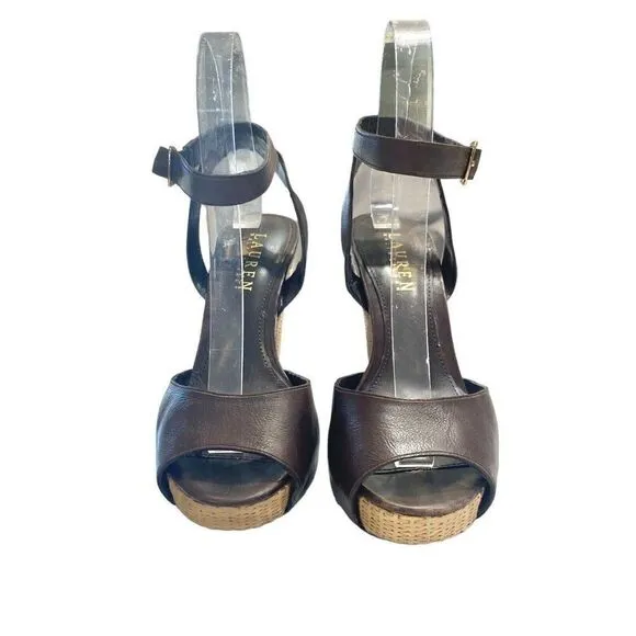 LAUREN Ralph Lauren Brown Ankle Strap High Heel Sandals Women's Size 6