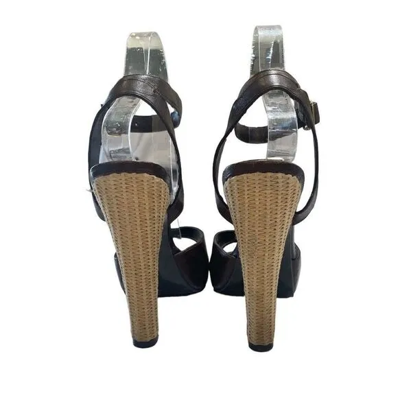 LAUREN Ralph Lauren Brown Ankle Strap High Heel Sandals Women's Size 6