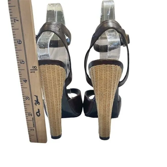 LAUREN Ralph Lauren Brown Ankle Strap High Heel Sandals Women's Size 6