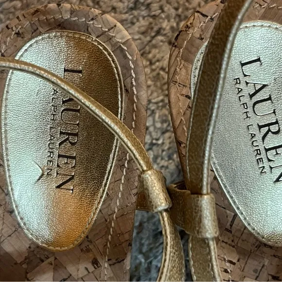 Lauren Ralph Lauren Gold Wedge Sandals Size 10