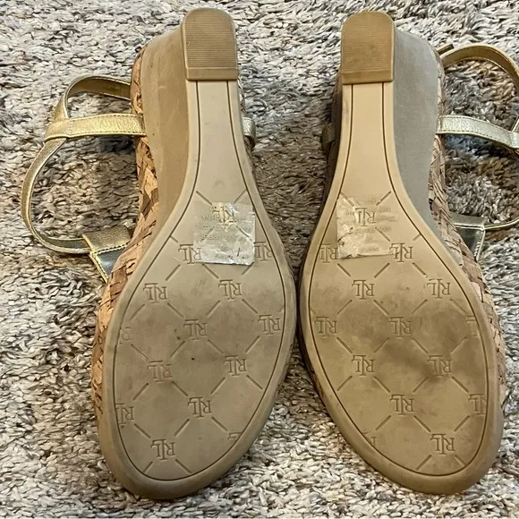 Lauren Ralph Lauren Gold Wedge Sandals Size 10