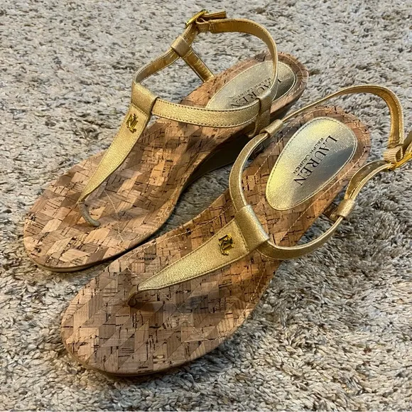 Lauren Ralph Lauren Gold Wedge Sandals Size 10