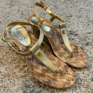 Lauren Ralph Lauren Gold Wedge Sandals Size 10