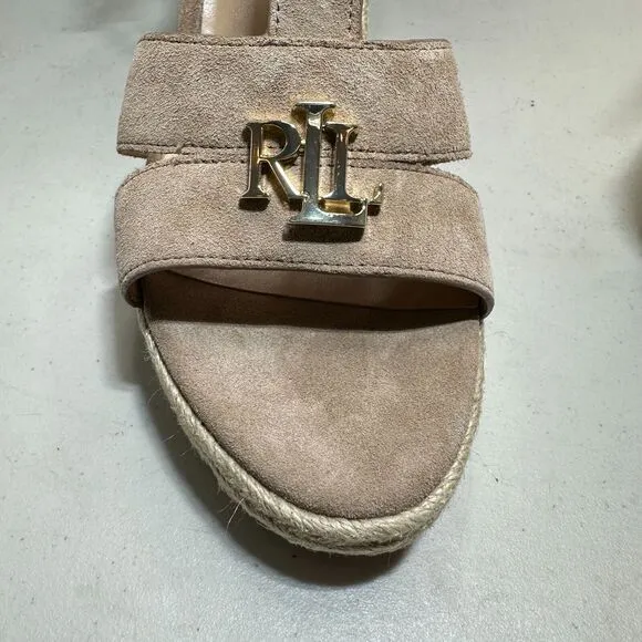 Lauren Ralph Lauren Hale Suede Wedge Platform Sandals Khaki Women’s 10B NIB Logo