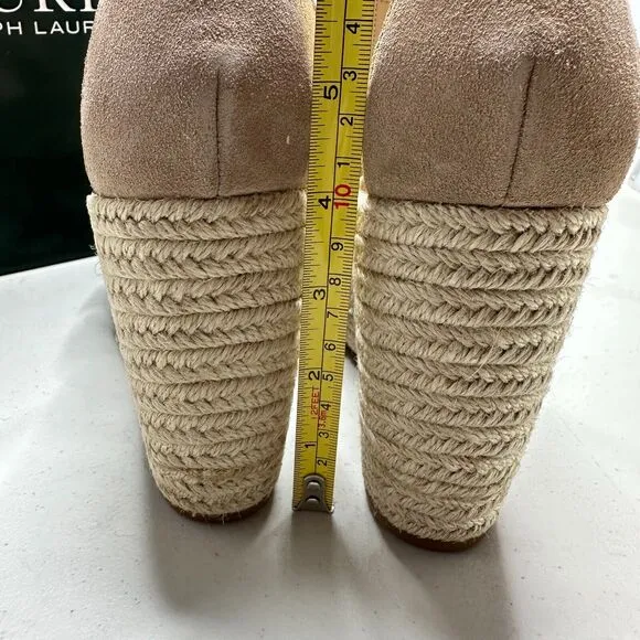 Lauren Ralph Lauren Hale Suede Wedge Platform Sandals Khaki Women’s 10B NIB Logo