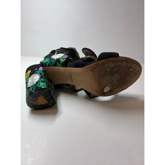 Laurence Dacade Dana Floral Embroidered Linen Sandal Block Heel 36