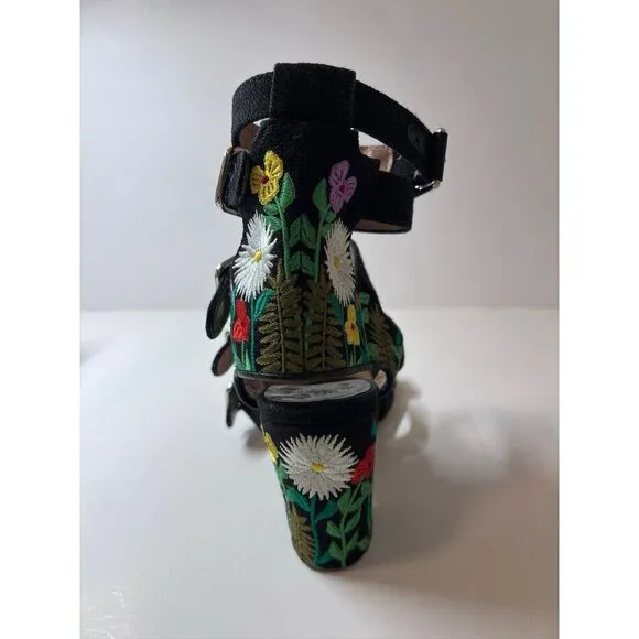 Laurence Dacade Dana Floral Embroidered Linen Sandal Block Heel 36