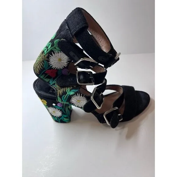 Laurence Dacade Dana Floral Embroidered Linen Sandal Block Heel 36