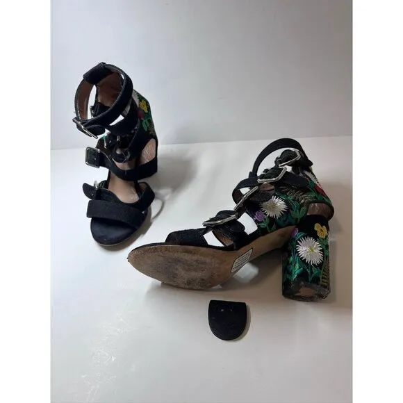 Laurence Dacade Dana Floral Embroidered Linen Sandal Block Heel 36