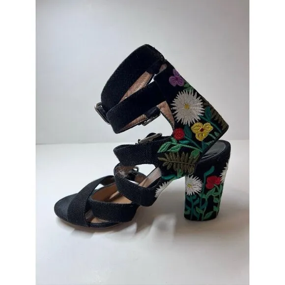 Laurence Dacade Dana Floral Embroidered Linen Sandal Block Heel 36