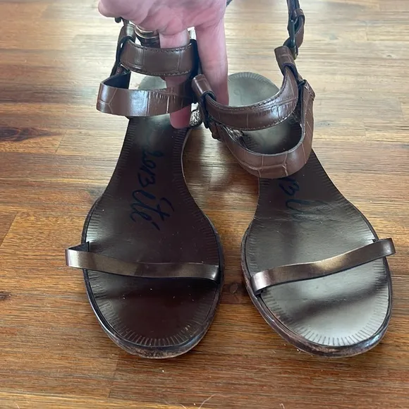 Lavin Brown Leather w‎ Metallic Brown Toe Strap wedge sandals size 42 / 11 10.5