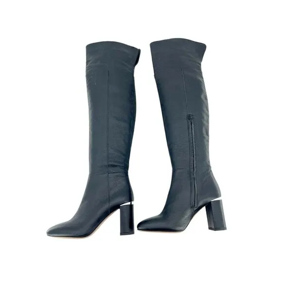 Lewit Renata Black Leather Over the Knee Boots Block Heel NEW 35.5 EU $395