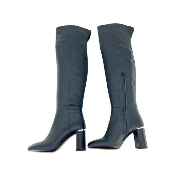 Lewit Renata Black Leather Over the Knee Boots Block Heel NEW 35.5 EU $395