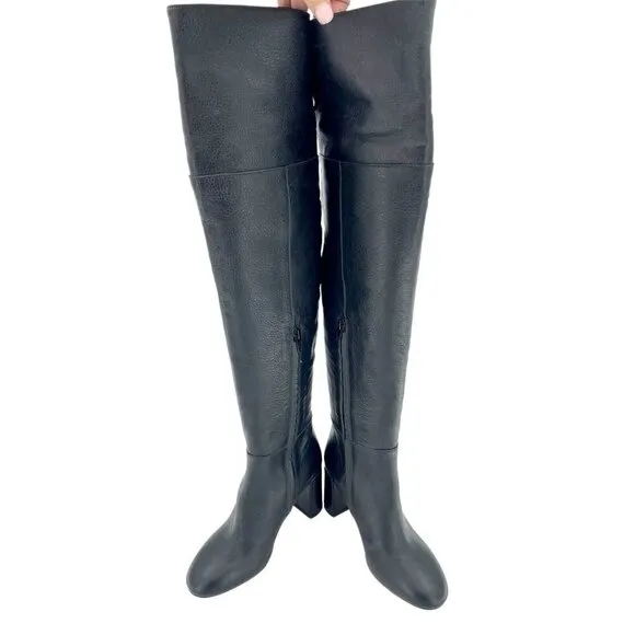Lewit Renata Black Leather Over the Knee Boots Block Heel NEW 35.5 EU $395