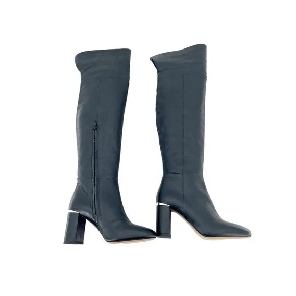 Lewit Renata Black Leather Over the Knee Boots Block Heel NEW 35.5 EU $395