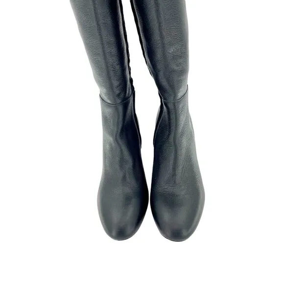 Lewit Renata Black Leather Over the Knee Boots Block Heel NEW 38.5 EU $395
