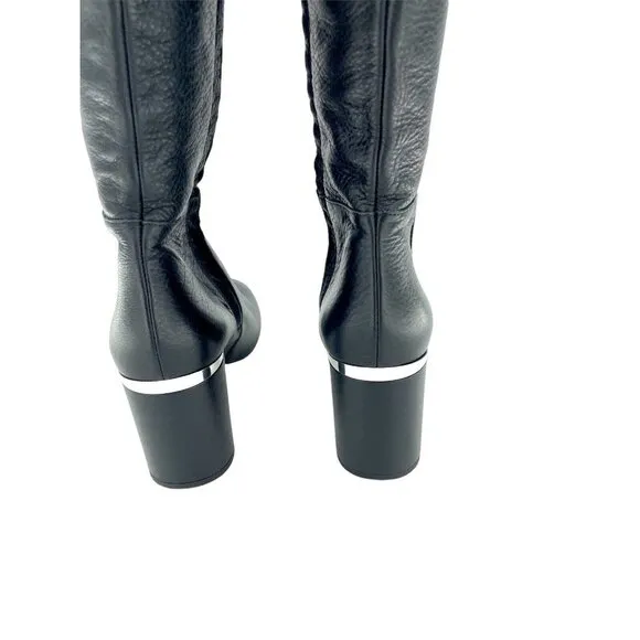 Lewit Renata Black Leather Over the Knee Boots Block Heel NEW 38.5 EU $395