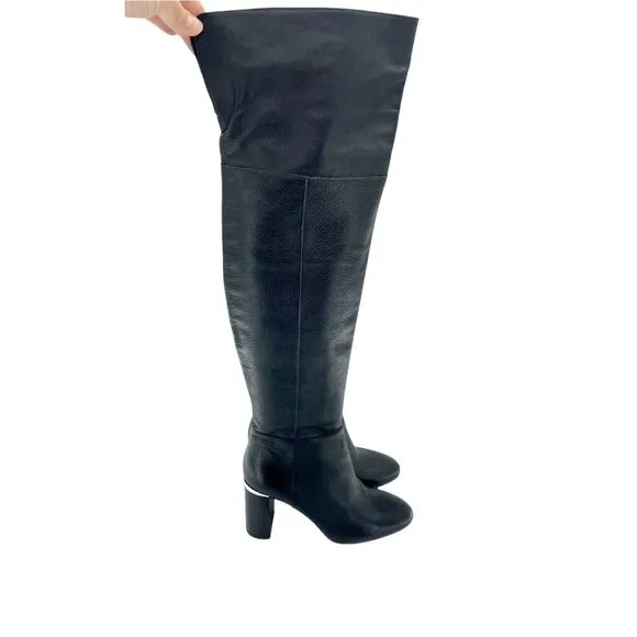 Lewit Renata Black Leather Over the Knee Boots Block Heel NEW 38.5 EU $395