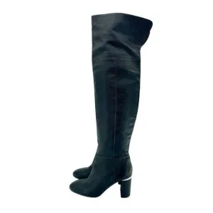 Lewit Renata Black Leather Over the Knee Boots Block Heel NEW 38.5 EU $395