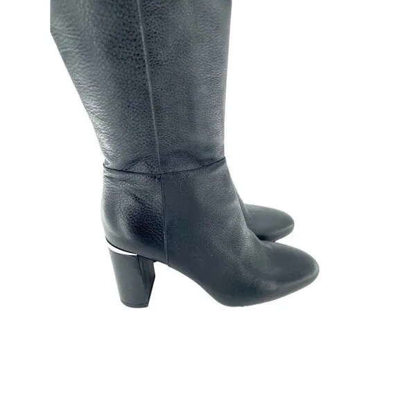 Lewit Renata Black Leather Over the Knee Boots Block Heel NEW 38.5 EU $395